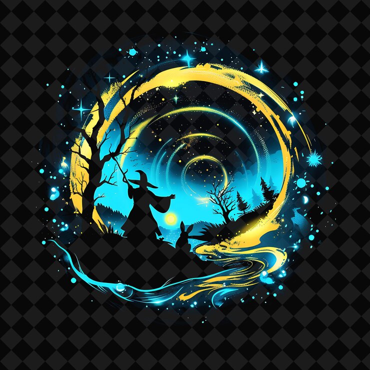 PSD open fantasy nights paisajes encantados con bosque de neón y2k arte e ilustración diseños de animales