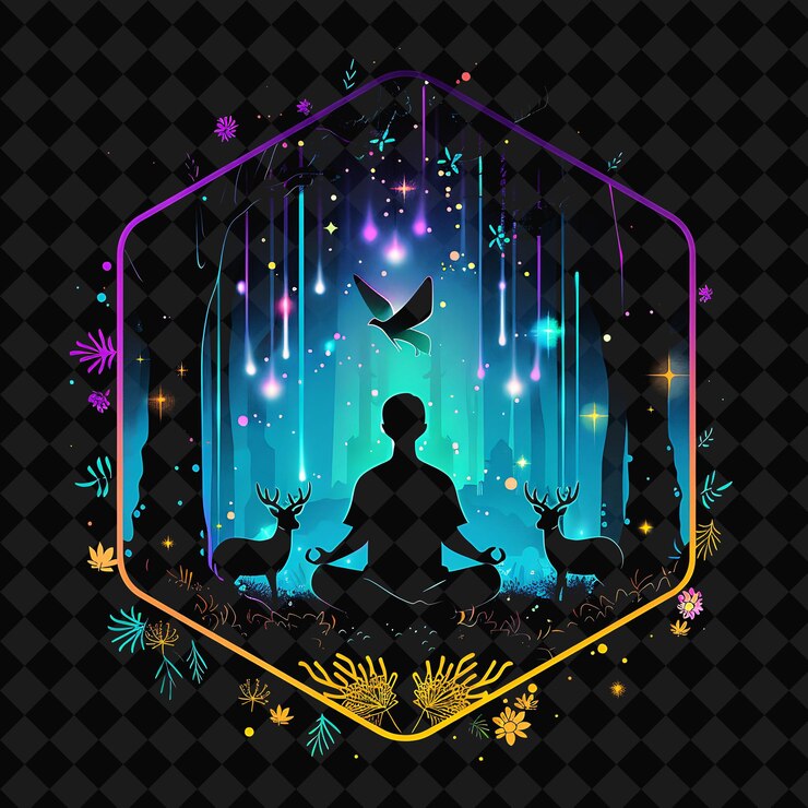 PSD open fantasy nights paysages enchantés avec forêt de néon y2k art et illustration designes d'animaux