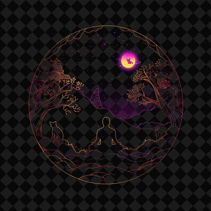 PSD open fantasy nights paysages enchantés avec forêt de néon y2k art et illustration designes d'animaux