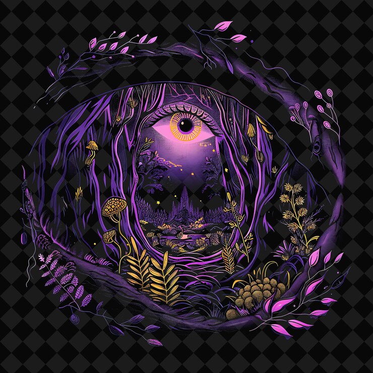 PSD open fantasy nights paysages enchantés avec forêt de néon y2k art et illustration designes d'animaux