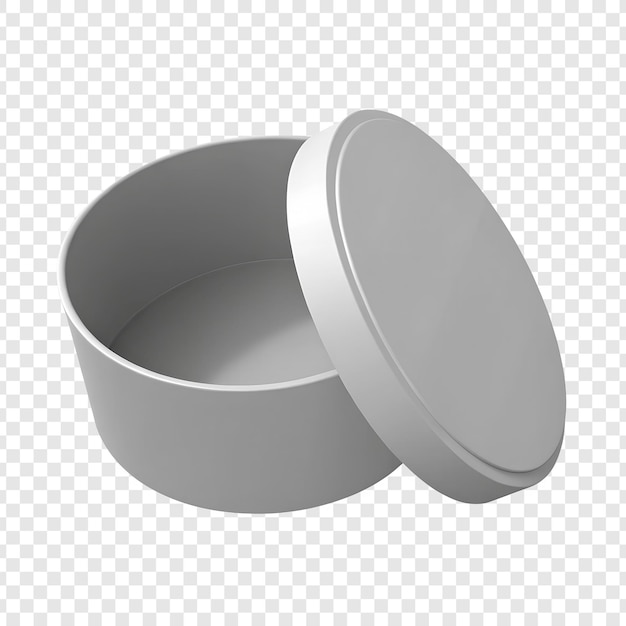Open gray round container with lid