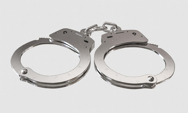 Open metal handcuffs on transparent background