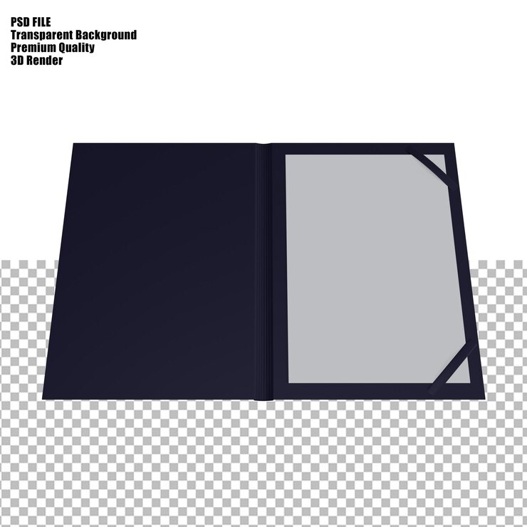 PSD open navy blue document holder with a transparent background