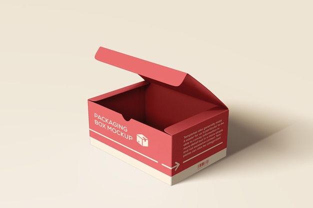 Open Packaging Box Mockup Template Design PSD (Design di modello di scatola di imballaggio aperta)