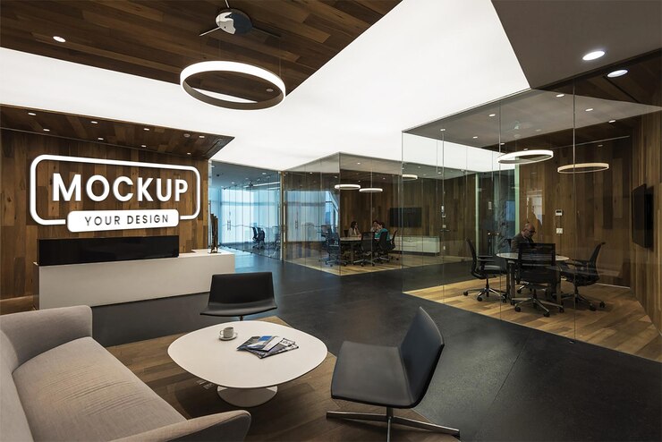PSD open plan office office hall mockup open plan office