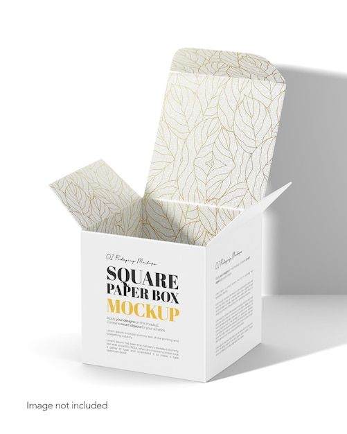 Open square paper box seitenansicht psd-mockup