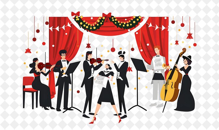 PSD ópera dramática de navidad con cantantes y músicos diseño i ilustración diseño artístico de navidad