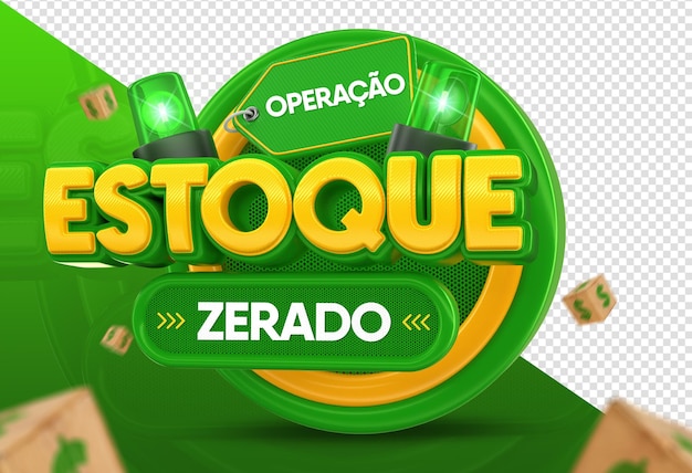 PSD operação de renderização 3d estoque zerado em português para campanha brasileira