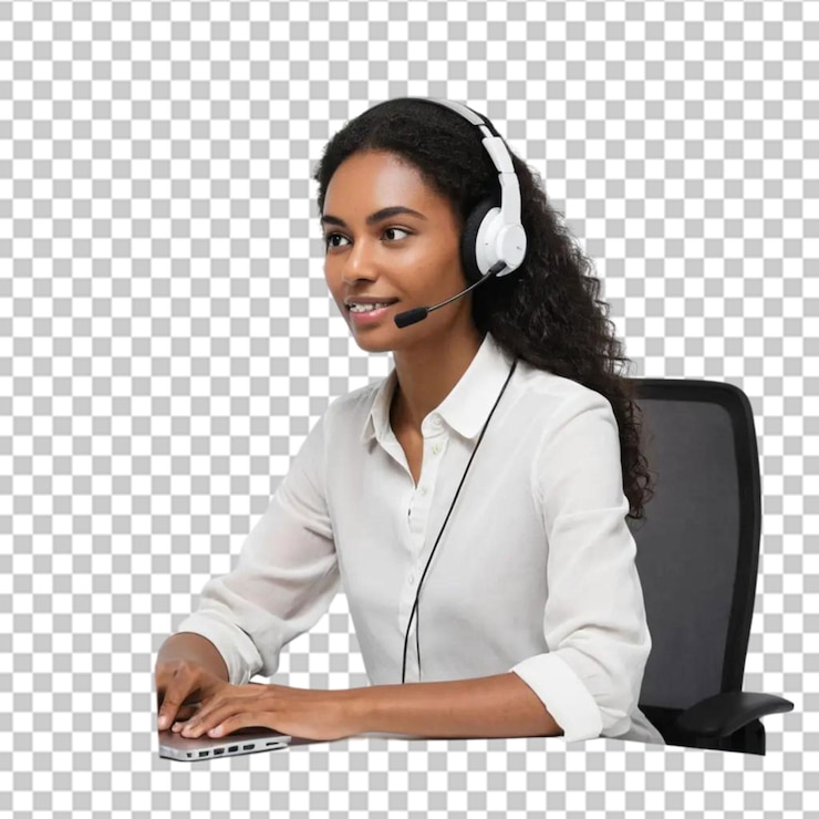 PSD un opérateur indépendant souriant travaillant en ligne