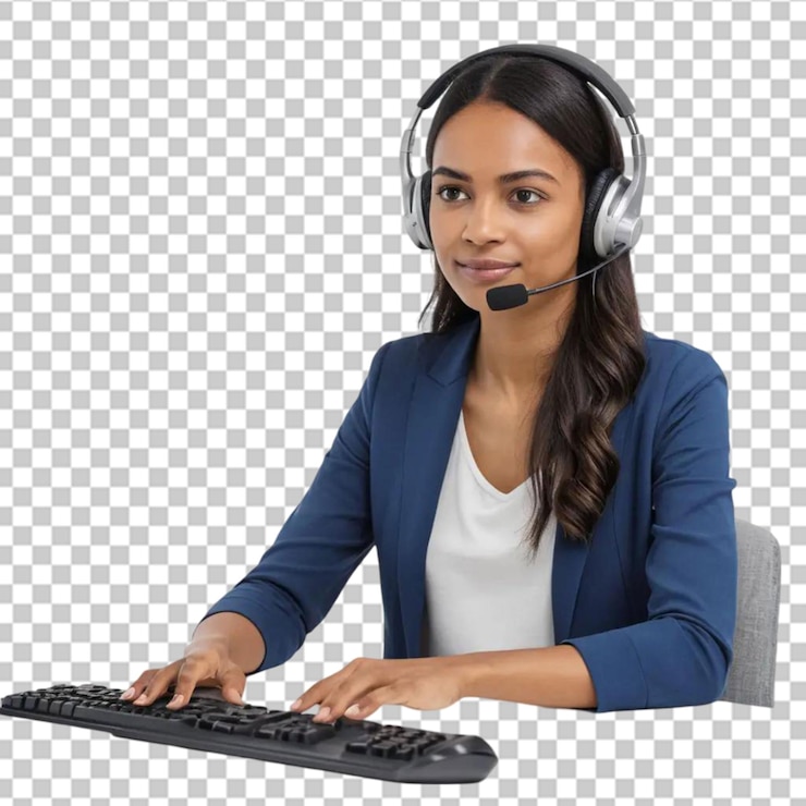 PSD un opérateur indépendant souriant travaillant en ligne