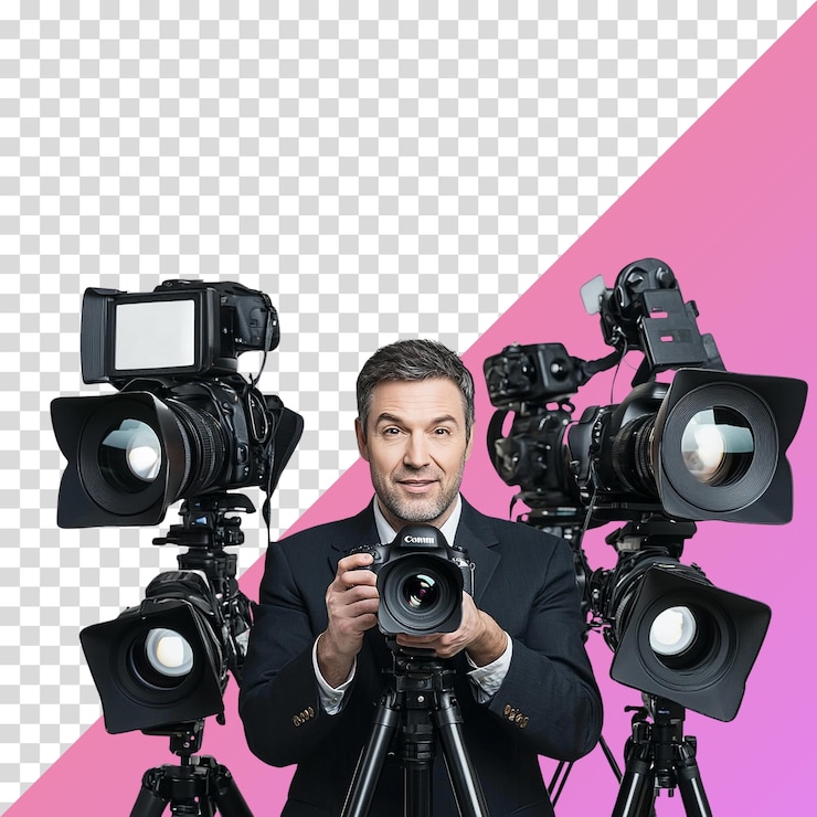 PSD operatore di telecamera che scatta con una telecamera professionale