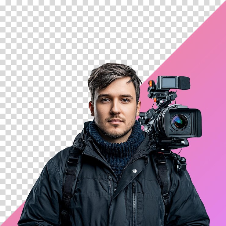 PSD operatore di telecamera che scatta con una telecamera professionale