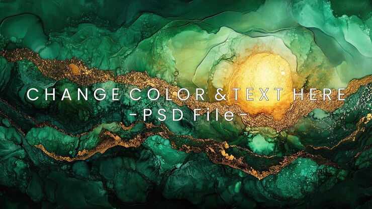 PSD opere d'arte astratte con sfumature verdi e dorate che assomigliano a formazioni naturali