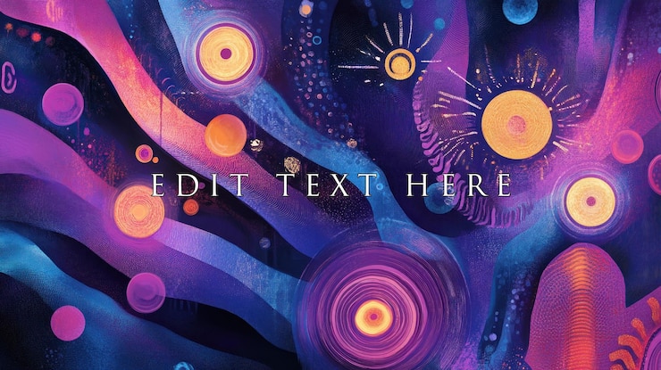 PSD opere d'arte cosmiche astratte con vortici vibranti sfere luminose e modelli intricati in tonalità viola rosa e blu