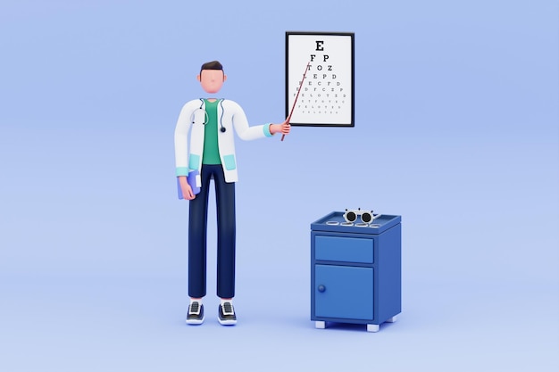 Ophthalmologist checks eyesight 3d illustration