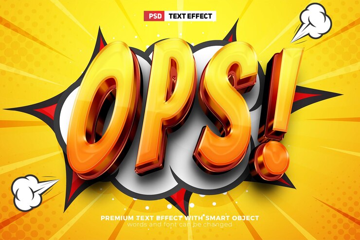 PSD ops comic cartoon hero 3d efecto de texto editable