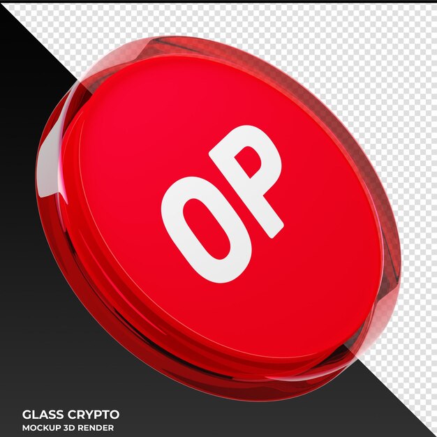 Optimismo OP Glass Crypto Coin Ilustración 3D
