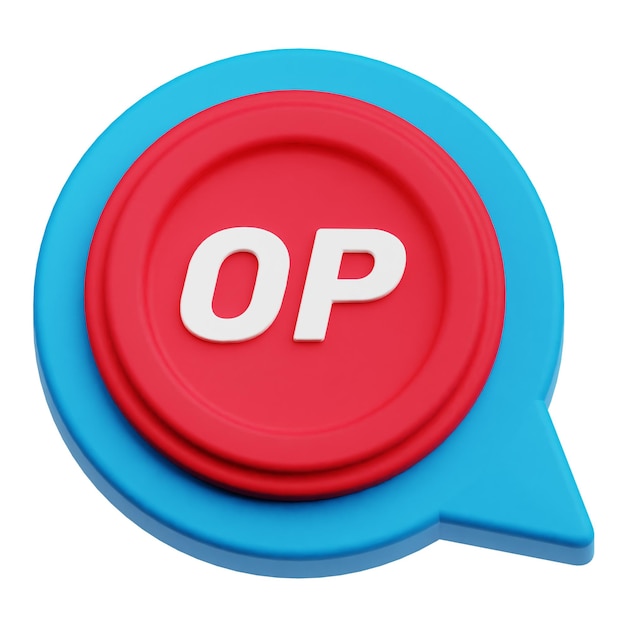 Optimismo token criptográfico icono 3D aislado en el fondo blanco