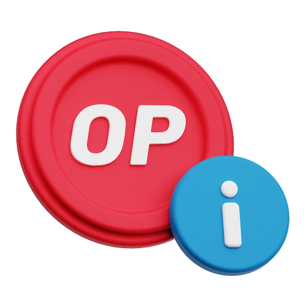 Optimismo token criptográfico icono 3D aislado en el fondo blanco