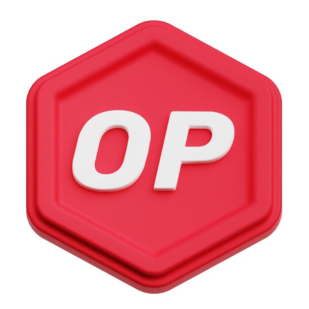 Optimismo token criptográfico icono 3D aislado en el fondo blanco