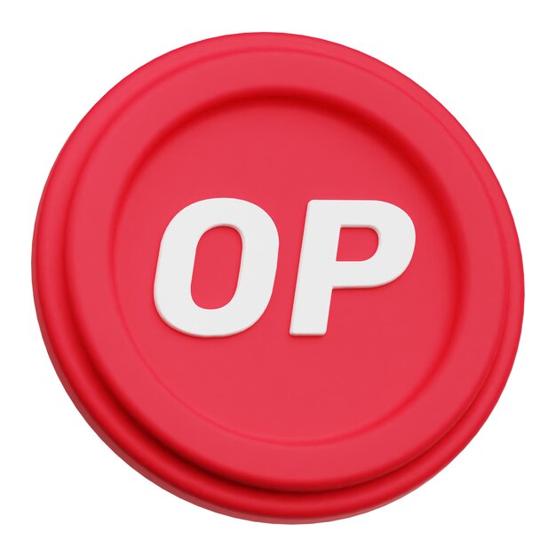 Optimismus-Krypto-Token 3D-Symbol isoliert auf weißem Hintergrund