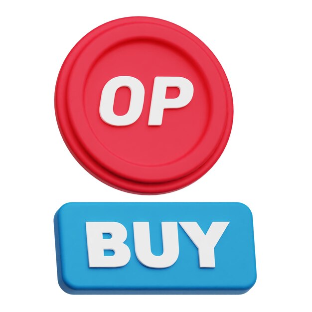 Optimismus-Krypto-Token 3D-Symbol isoliert auf weißem Hintergrund