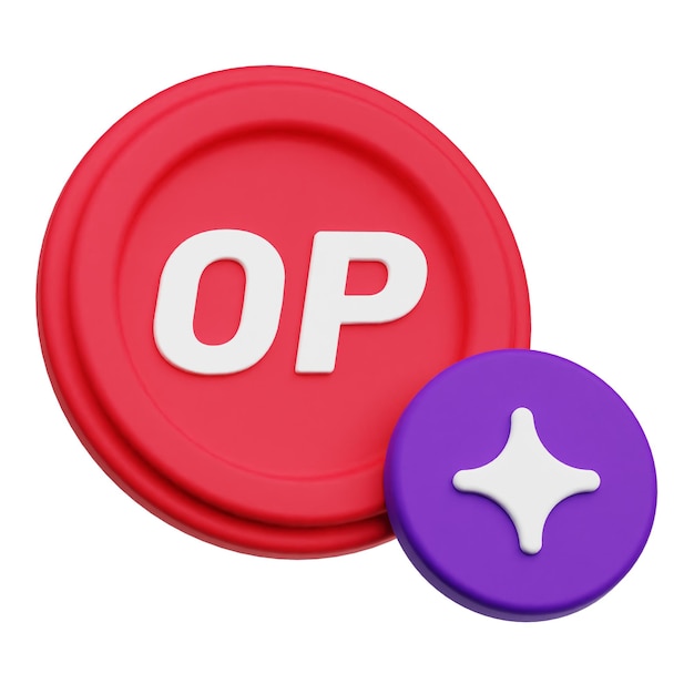 Optimismus-Krypto-Token 3D-Symbol isoliert auf weißem Hintergrund