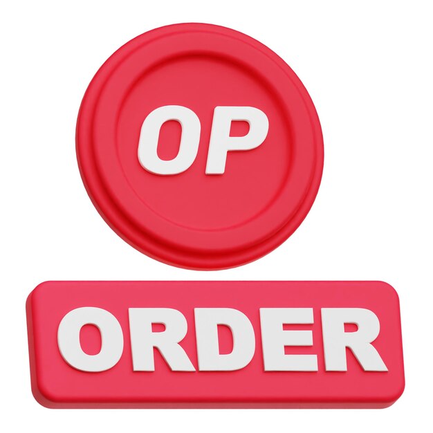 Optimismus-Krypto-Token 3D-Symbol isoliert auf weißem Hintergrund