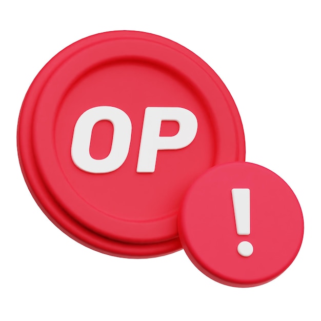 Optimismus-Krypto-Token 3D-Symbol isoliert auf weißem Hintergrund