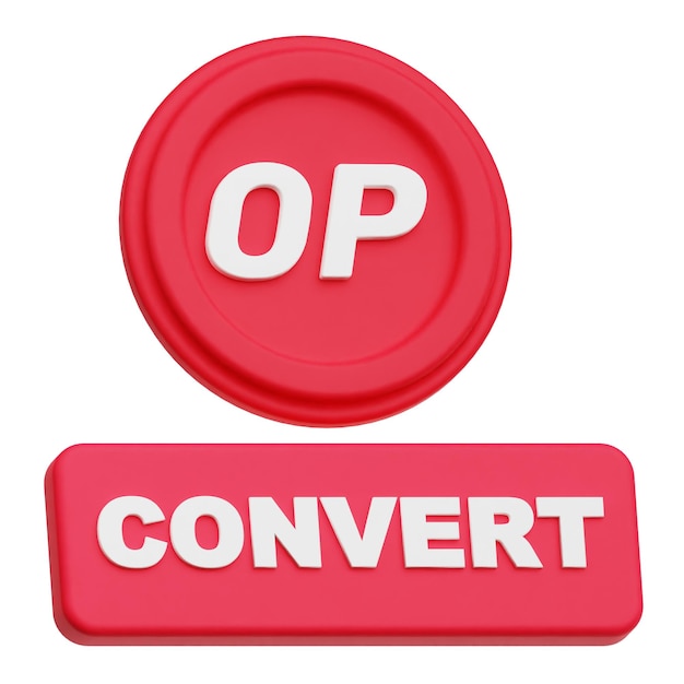 Optimismus-Krypto-Token 3D-Symbol isoliert auf weißem Hintergrund