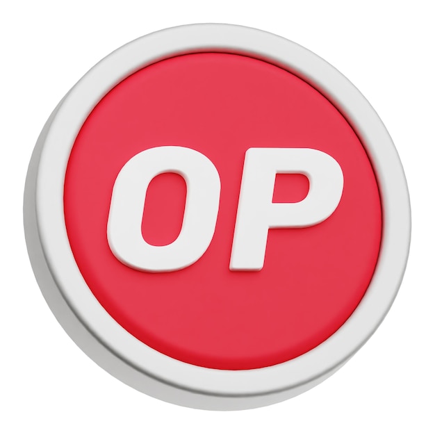 Optimismus-Krypto-Token 3D-Symbol isoliert auf weißem Hintergrund
