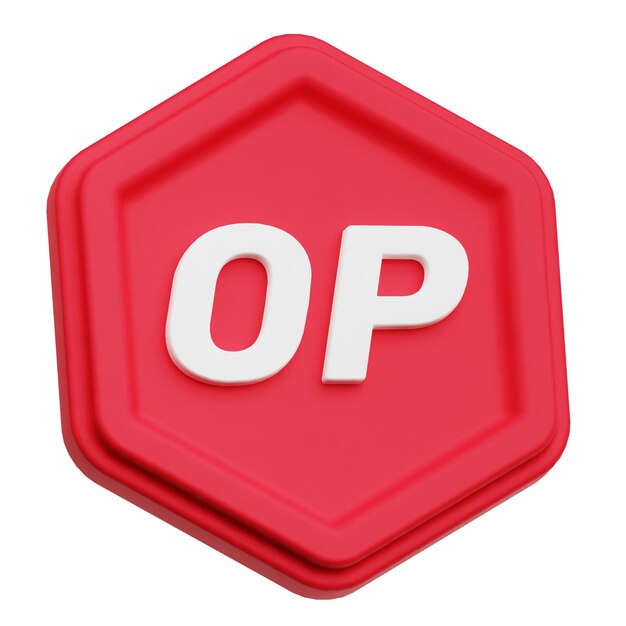 Optimismus-Krypto-Token 3D-Symbol isoliert auf weißem Hintergrund