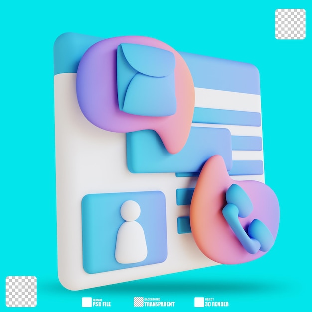 PSD options de contact d'illustration 3d 3