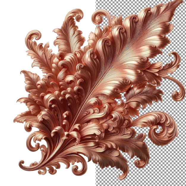 Opulent Elegance Isolado 3D Folha ornamentada em fundo PNG