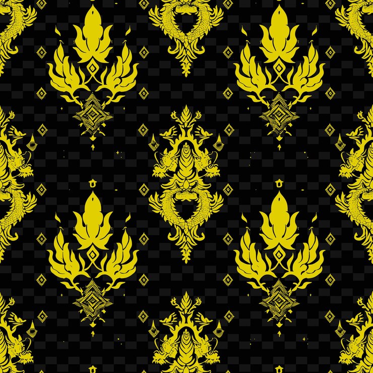 PSD opulento padrão de ikat com um tipo de ícone de dragão e li desfocado arte de contorno abstrato inspirada na natureza