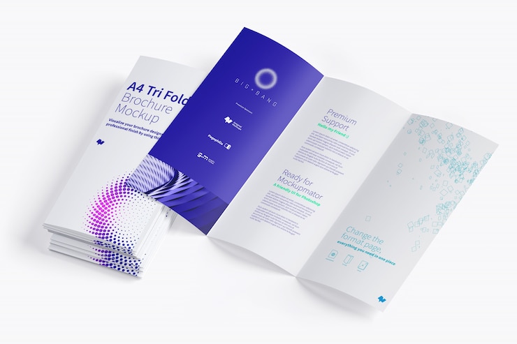 PSD opuscolo a tre ante aperto mockup