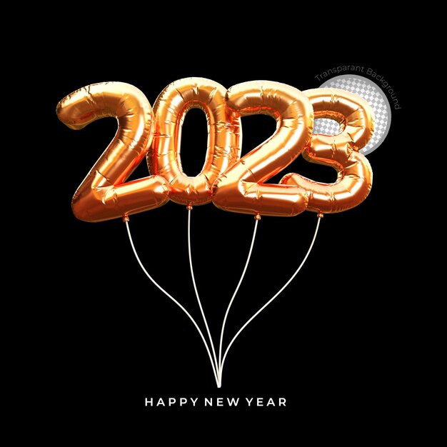 Or 2023 nouvel an rendu 3d isolé sur fond transparent