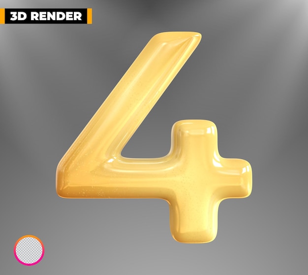 Or 4 Numéro rendu 3d isolé sur fond transparent