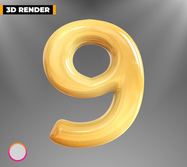 Or 9 Numéro Rendu 3d Isolé Sur Fond Transparent