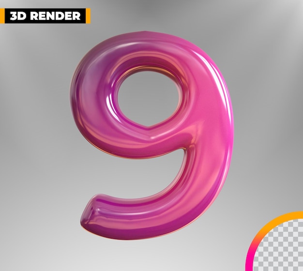 Or 9 Numéro rendu 3d isolé sur fond transparent