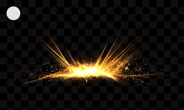 PSD l'or brillant brillant scintille sur un fond transparent