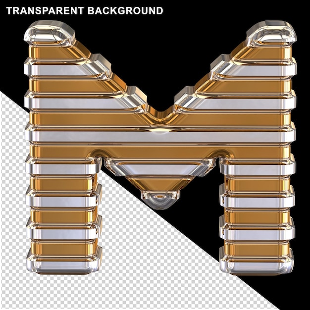 Or Avec Fines Lanières Horizontales Argentées Lettre Majuscule M