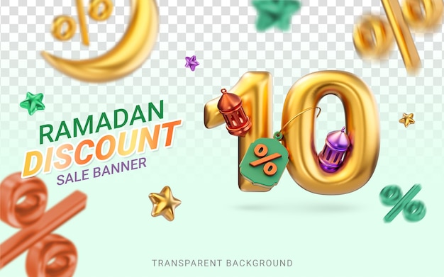 Or Réaliste 10% De Réduction Ramadan Et Eid Super Vente Offre Conception De Modèle De Bannière Rendu 3d