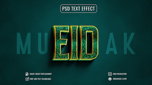 Or Scintillant Eid Mubarak Effet De Texte Vert De Luxe 3d