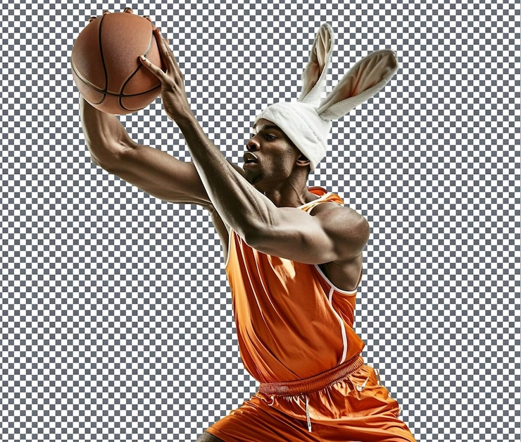 PSD oracle bunny ear jugador de baloncesto aislado en un fondo transparente