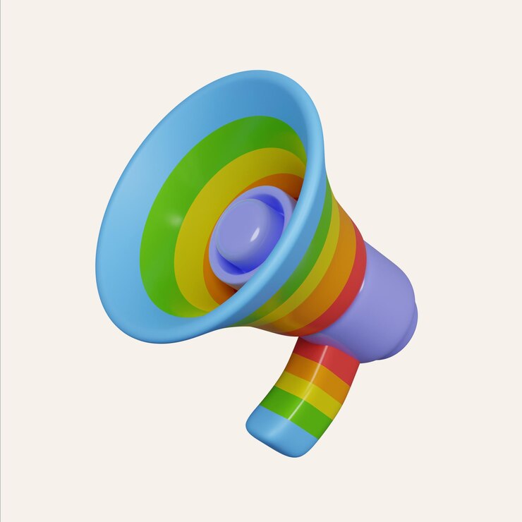 PSD orador arco iris 3d para el orgullo gay orgullo lgbt icono del símbolo lgbtq aislado en fondo blanco ilustración de renderización 3d trayectoria de recorte