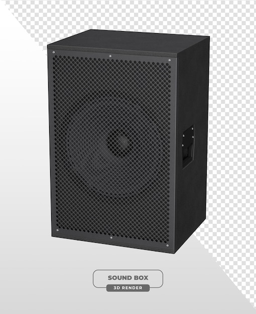 Orador de caja de sonido negra con rejilla en renderización 3D
