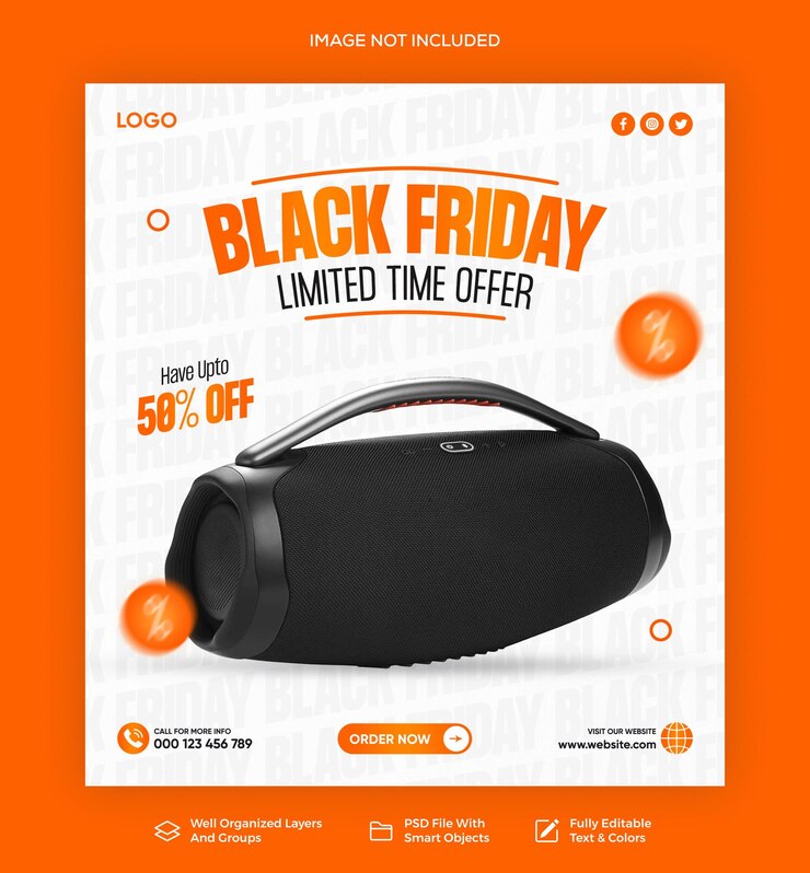 Orador de gadgets Psd venta de viernes negro en las redes sociales banner de Instagram