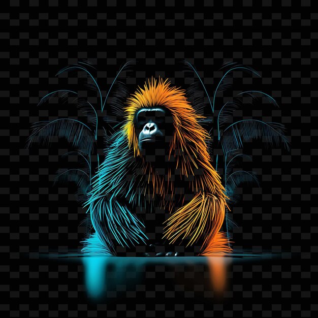 PSD orang-outan rainforest wonder zigzag neon lines cocotiers png y2k formes transparent light arts