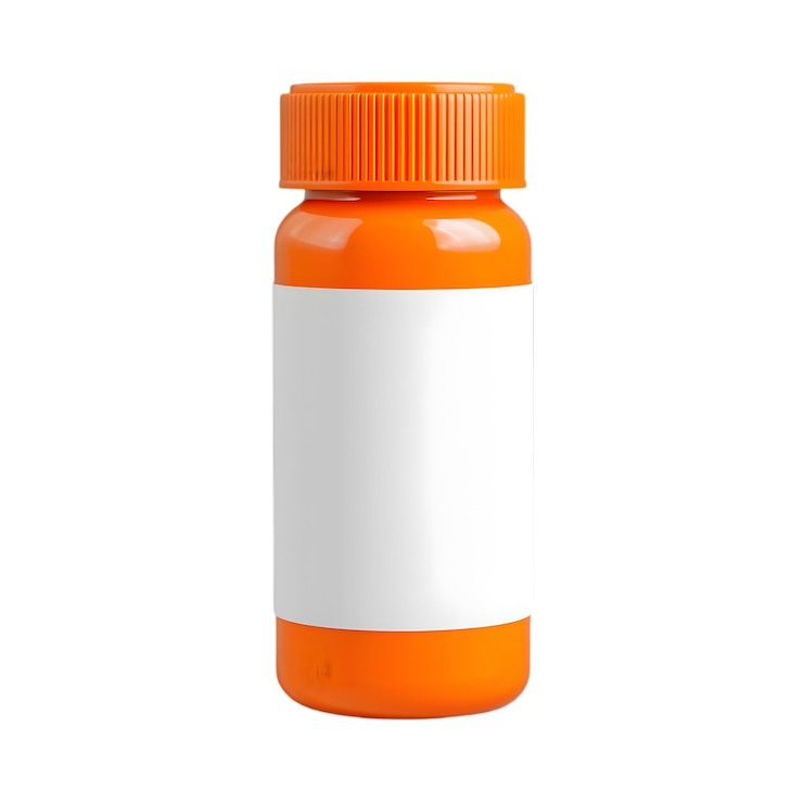PSD orange bottle with blank label for product packaging and branding concepts